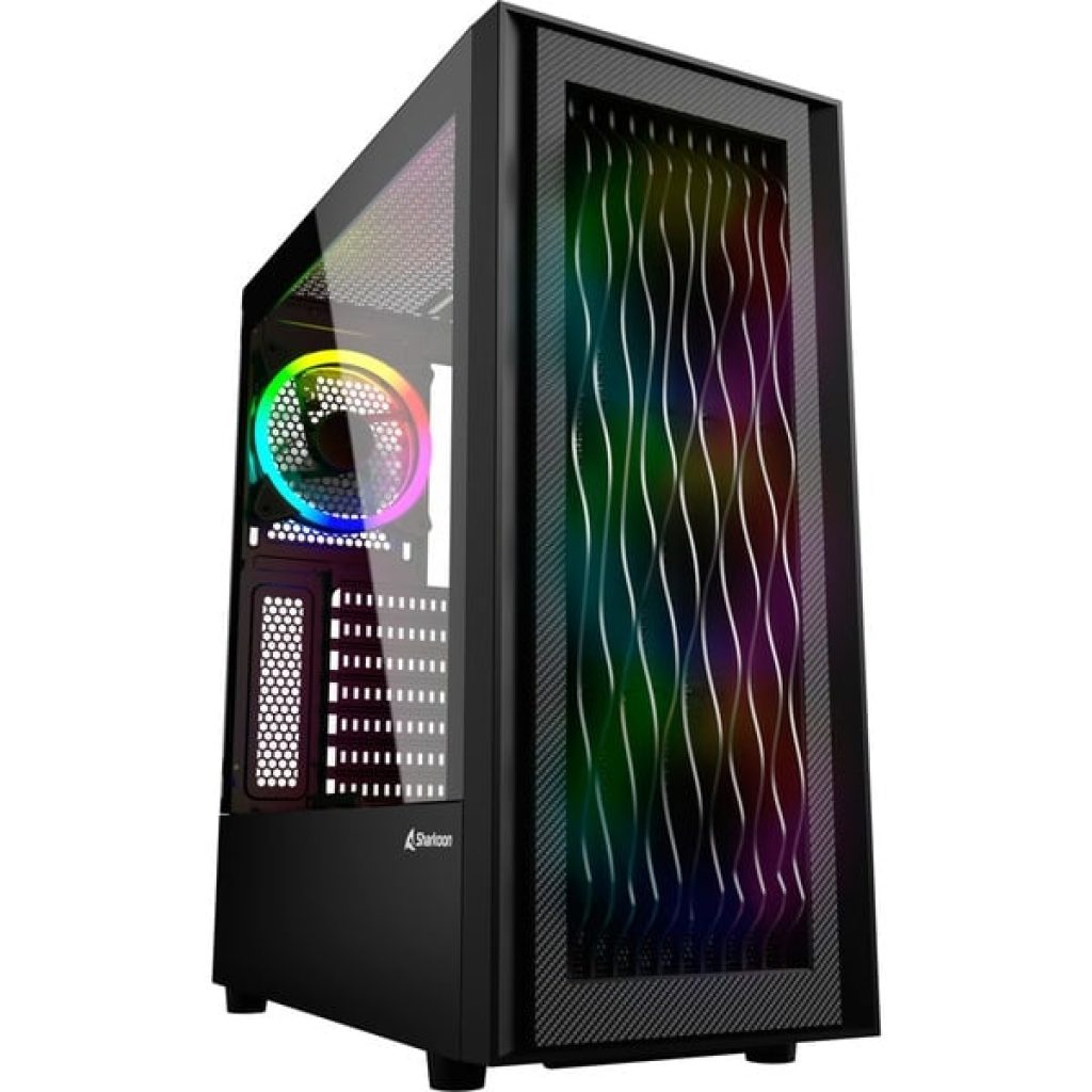 Sharkoon RGB WAVE, Tower-Gehäuse schwarz, Seitenteil aus gehärtetem Glas